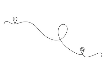 Continuous one line drawing of Route maps and location icons outline. Single line art location mark. Premium vector illustration