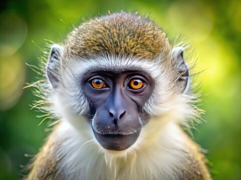Green vervet monkey, Cercopithecus aethiops, captured in a detailed, focused portrait.