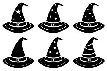 set of witch hat icon vector silhouette Halloween hats