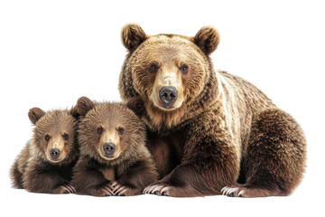 Obraz premium A loving family of brown bears, isolate on white background, symbolizing unity and affection. PNG