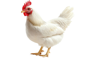 Fototapeta premium A chicken standing tall, isolate on white background, showcasing its proud stance and vibrant feathers. PNG