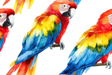 Obraz premium A watercolor seamless pattern of parrots, isolate on white background, featuring soft brushstrokes and rich colors. PNG