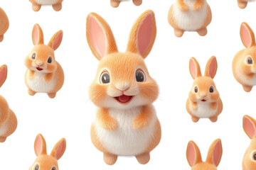 Fototapeta premium A 3D cartoon rabbit character, isolate on white background, bringing a playful vibe. PNG