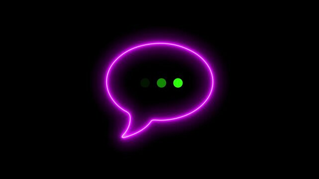 neon, glowing bubble massage icon video animation on black background.Neon Speech Bubble Icons: Vector Set of Glowing Communication Symbols for Web, Chat, and Messaging Design with 3D Cartoon Style