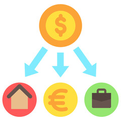 Asset Allocation flat multi color icon, use for business, finance, education theme. best for modern concept, UI or UX kit, print, web and app development