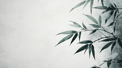 Green bamboo leaves on a white background