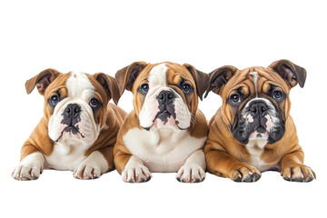 Obraz premium A family of Bulldogs, isolate on white background, showcasing their joyful interactions and fluffy appearances. PNG