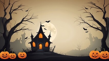 Happy Halloween holiday concept banner, empty space for text, spooky scary Halloween pumpkin background for digital advertisement ads