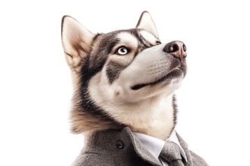 Fototapeta premium A Siberian Husky in a suit, isolate on white background, presenting a stylish and charming appearance. PNG