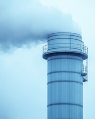 Industrial Chimney Emitting Smoke Against a Cloudy Sky, Environmental Concerns and Air Pollution Concept