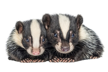 Obraz premium A family of skunks, isolate on white background, illustrating their loving interactions and diverse personalities. PNG