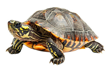 Obraz premium A turtle standing gracefully, isolate on white background, showcasing its unique shell patterns and gentle demeanor. PNG