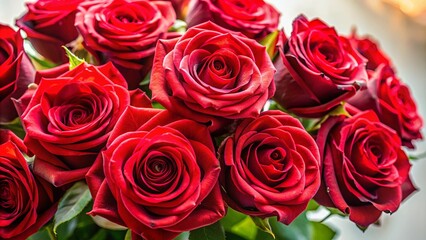 Obraz premium A close-up portrait of a vibrant bouquet of crimson roses, showcasing the intricate details of their velvety petals and delicate centers.