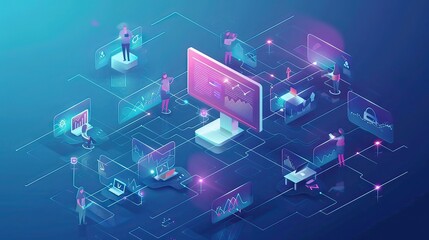 A virtual networking event with participants on screens.