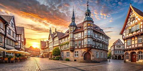 Fototapeta premium Photography captures the architectural grandeur of the historic town hall in Heppenheim, Bergstrasse.