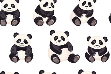 A flat style seamless pattern featuring pandas, isolate on white background, showcasing their playful interactions. PNG