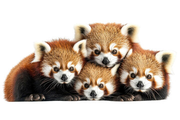 Obraz premium A family of red pandas, isolate on white background, illustrating their interactions and bonds in the wild. PNG