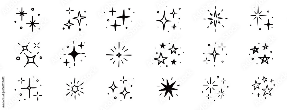 Poster twinkle star vector spark element icon. star twinkle glitter spark hand drawn shine icon set. hand d