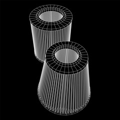 Car engine air filters. Auto spare part. Car care service maintenance. Wireframe low poly mesh vector illustration.