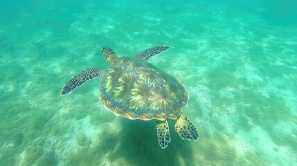 Fototapeta premium Serene Underwater View of a Turtle in Blue Sea