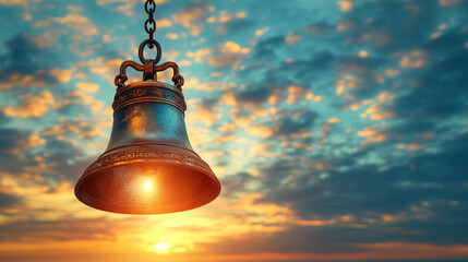 school bell rings under a bright blue sky, symbolizing the start of a new school year. The clear sky represents fresh opportunities and new beginnings, while the bell calls students to learn and grow