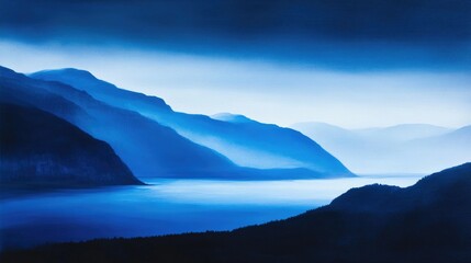 Fototapeta premium Deep Navy Blue Gradient Landscape Artwork