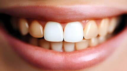 Split image showcasing tooth shade change from yellowish to bright white after a week of whitening strips, High Detail, Neutral Background, Sharp Focus