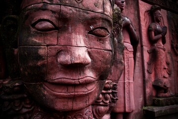 Close up Brahma face sculpture  