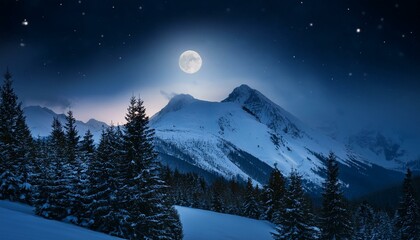 【リアルな風景】月光に照らされた夜の雪山