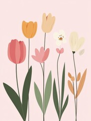 Spring Flowers Greeting Card with Colorful Floral Design on Pink Background