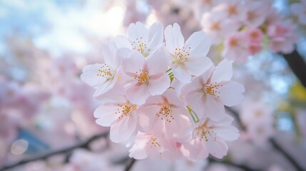 Cherry Blossoms Unfolding, vibrant blossoms revealing their beauty, serene garden setting, nature's transformation over days