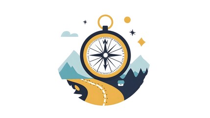 Compass on a roadmap visualizing direction and planning for a journey or travel in a flat design on a white background  Concept for organization
