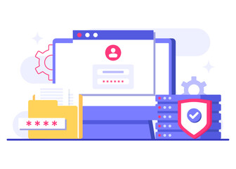 Database protection, Cyber security, Data Center, File management, cloud storage, Privacy data protection flat illustration for landing page, mobile app, poster, flyer, web banner, infographic