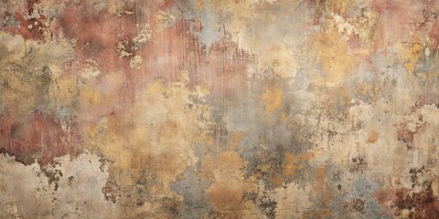 A weathered wall texture with hues of ochre, burnt sienna, and charcoal