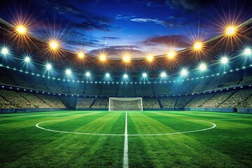 Fototapeta premium The silhouette of a soccer field, the penalty spot in focus.