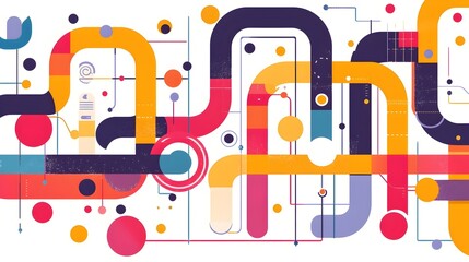 An abstract flat design depicting a path expanding and transforming into a strategic structured framework representing the concept of growth progress and development  The image showcases a minimalist