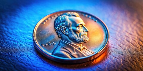 The weathered face of a dime, a miniature world from above.
