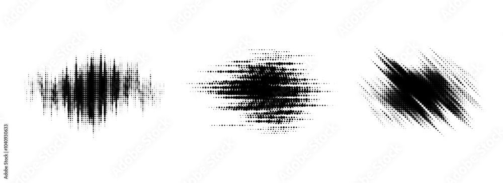 Poster glitch halftone line element set. dotted texture geometric form collection. grunge jagged comic pop 