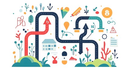 Pathway Turning into Detailed Strategic Planning Framework for Conceptual Growth and Development  Flat Design Isolate on White Background Symbolizing Innovation Technology