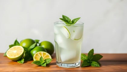 Refreshing Lime Drink with Ice and Mint