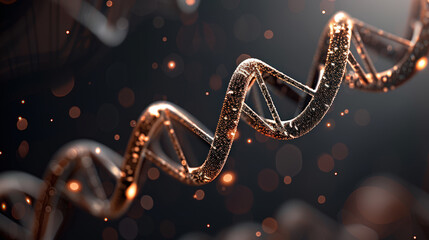 DNA strands floating in molecular cloud, showcasing intricate details and shimmering effect. image evokes sense of wonder and exploration in realm of genetics