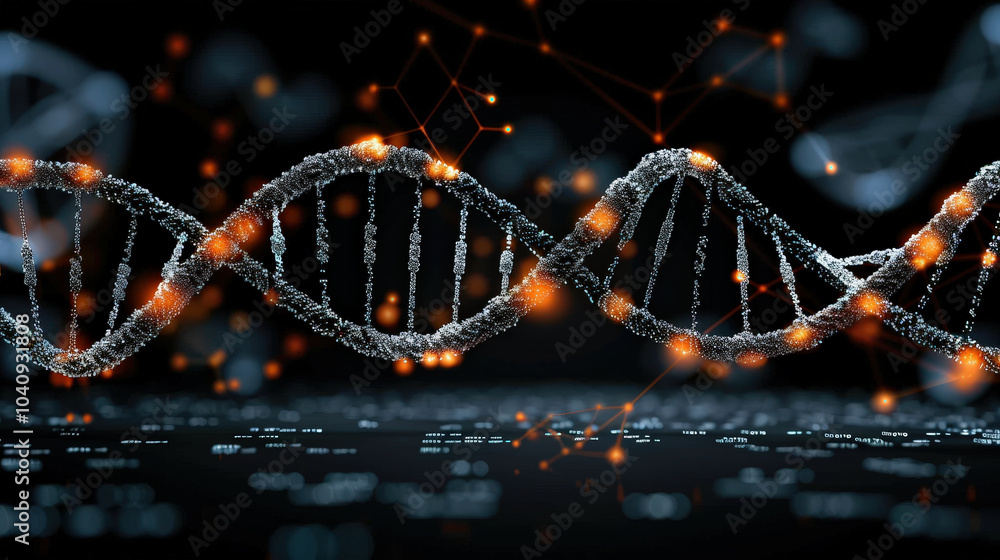 Aufkleber digital representation of dna strands twisting in futuristic space, showcasing molecular structures 