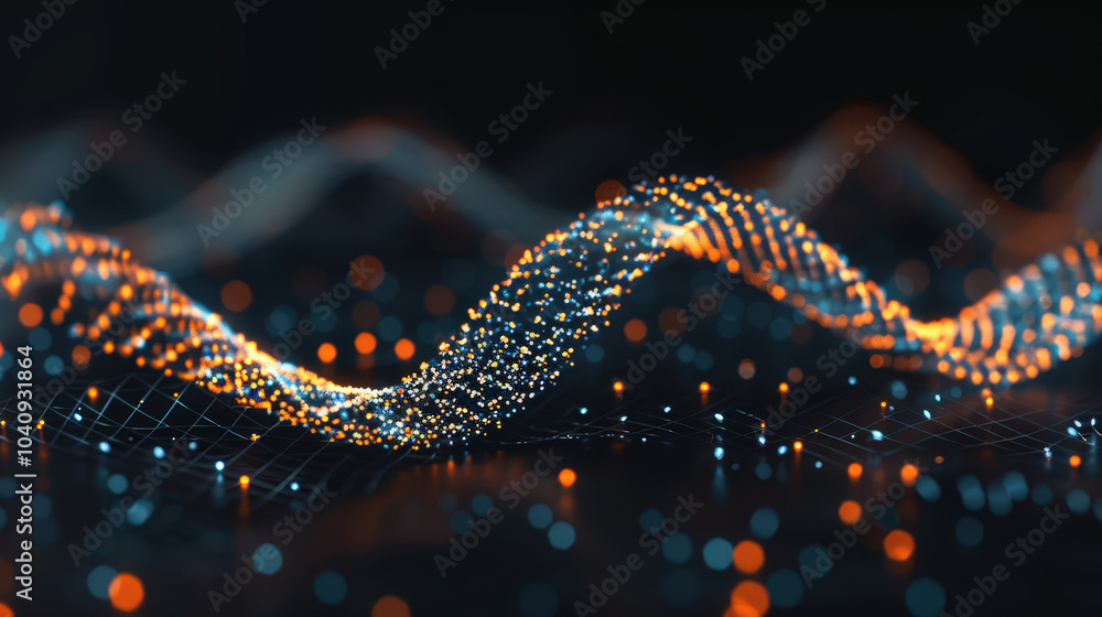 Aufkleber digital waves of light create mesmerizing visual effect, showcasing vibrant orange and blue particle