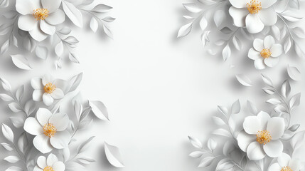 Elegant minimalist floral patterns featuring soft white flowers and greenery on a clean white background for modern design aesthetics