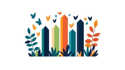 Bar Graph Expanding Into Forest Symbolizing Data Growth and Business Progress Through Flat Design
