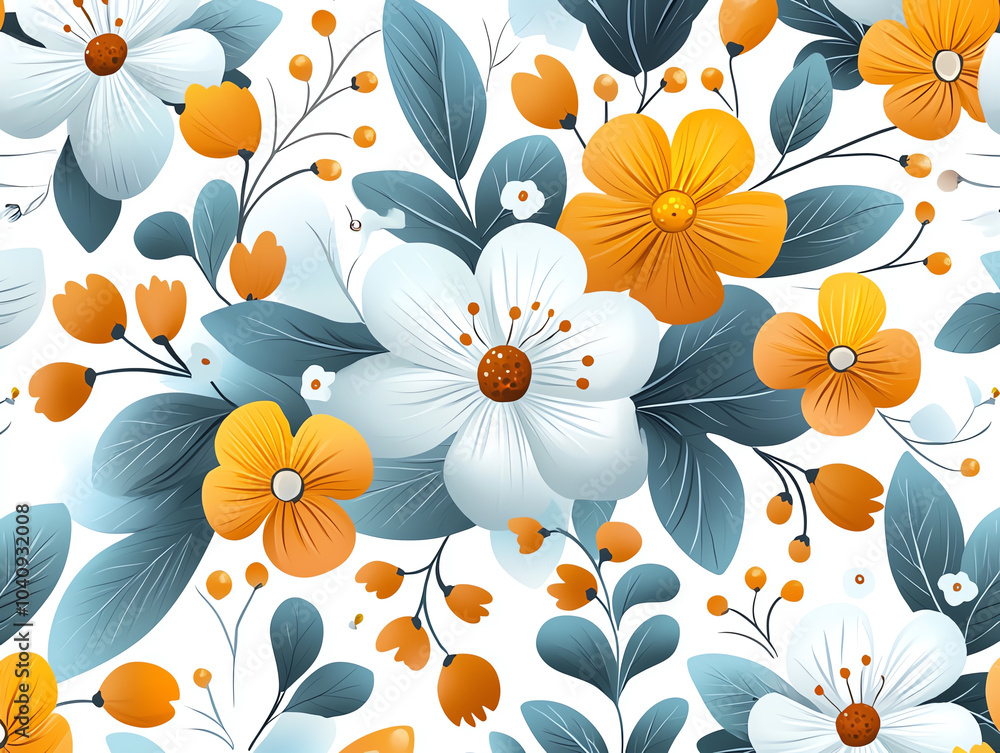 Poster charming repeating floral patterns on wallpaper perfect for nurses to create a relaxing and cheerful
