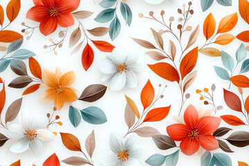 Seamless floral pattern featuring delicate watercolor flowers and leaves in warm earthy tones for elegant design projects