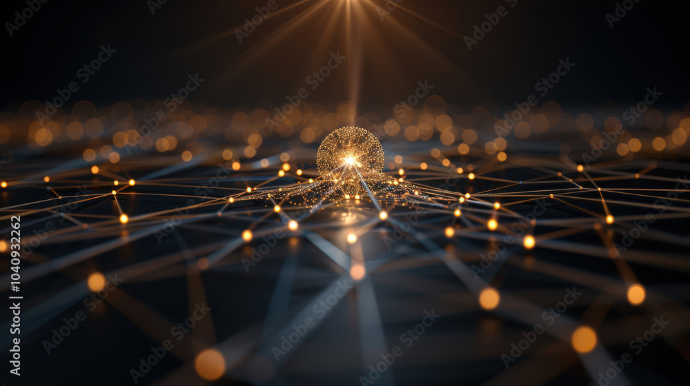 Poster dynamic network of glowing nodes and sharp lines creates mesmerizing visual effect, showcasing inter