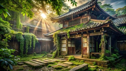 Fototapeta premium Urban exploration unveils an abandoned Japanese temple's secrets.