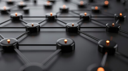 Dynamic web of glowing nodes and sleek lines create intricate network, showcasing modern technology and connectivity. design evokes sense of innovation and sophistication